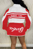 Orange Street Letter Print Patchwork Pocket Buckle Buttons Printing Mandarin Collar Long Sleeve Two Pieces(Detachable)