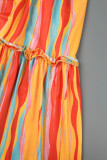 Green Sexy Casual Striped Print Backless Strapless Sleeveless Two Pieces