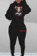 Black Casual Print Letter Hooded Collar Long Sleeve Two Pieces