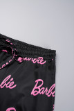 Pink Casual Print Letter O Neck Short Sleeve Two Pieces