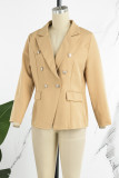 Blue Casual Solid Patchwork Cardigan Turn-back Collar Outerwear