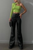 White Casual Solid Frenulum Skinny High Waist Conventional Solid Color Trousers