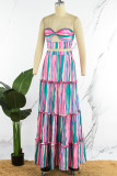 Green Sexy Casual Striped Print Backless Strapless Sleeveless Two Pieces