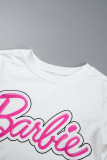 Pink Casual Print Letter O Neck Short Sleeve Two Pieces