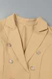 Blue Casual Solid Patchwork Cardigan Turn-back Collar Outerwear