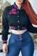 Black Casual Letter Embroidery Cardigan Outerwear
