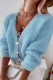 Blue Casual Daily Solid Cardigan With Bow Rhinestone V Neck Outerwear
