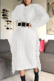 White Casual Solid Tassel Patchwork O Neck Straight Dresses