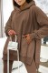Coffee Casual Solid Slit Hooded Collar Tops