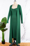 Ink Green Casual Solid Patchwork O Neck Long Sleeve Two Pieces