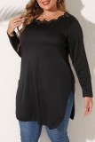Purplish Red Casual Solid Basic O Neck Plus Size Tops