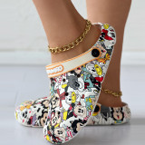 Black Casual Living Graffiti Patchwork Round Comfortable Shoes
