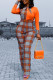 Orange Yellow Fashion Sexy Turndown Collar Plaid Patchwork Jumpsuits