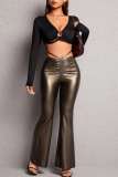Brownness Casual Solid Patchwork Skinny High Waist Speaker Solid Color Trousers