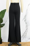 Black Casual Solid With Belt Skinny High Waist Conventional Solid Color Trousers