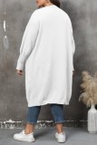 Coffee Casual Solid Cardigan Plus Size Overcoat
