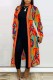Tangerine Red Casual Print Patchwork Cardigan Outerwear