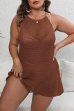 White Sexy Casual Solid Bandage Backless O Neck Beach Dress