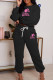Black Casual Letter Print Basic O Neck Long Sleeve Two Pieces