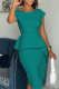 Green Casual Solid Patchwork O Neck Short Sleeve Dress