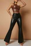 Brownness Casual Solid Patchwork Skinny High Waist Speaker Solid Color Trousers