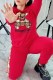 Red Sportswear Print Letter O Neck Long Sleeve Two Pieces