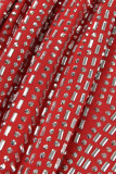 Red Sexy Patchwork Hot Drilling Tassel See-through O Neck Sleeveless Dress (Subject To The Actual Object)