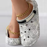 White Casual Living Graffiti Patchwork Round Comfortable Shoes