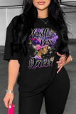 Pink Casual Print Basic O Neck T-Shirts