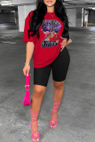 Pink Casual Print Basic O Neck T-Shirts