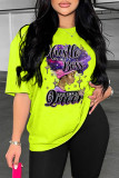 Pink Casual Print Basic O Neck T-Shirts