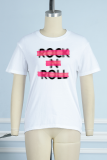 White Casual Daily Print Letter O Neck T-Shirts