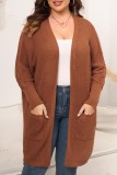 Brown Casual Solid Cardigan Plus Size Overcoat