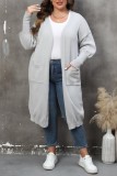 Coffee Casual Solid Cardigan Plus Size Overcoat