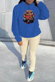 Royal Blue Vintage Character Draw String Hooded Collar Tops