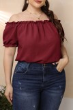 Pink Casual Solid Basic Off the Shoulder Plus Size Tops