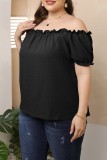 Purplish Red Casual Solid Basic Off the Shoulder Plus Size Tops