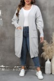 Tibetan Blue Casual Solid Cardigan Plus Size Overcoat