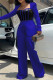 Colorful Blue Casual Patchwork Contrast Square Collar Regular Jumpsuits