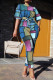 Colour Casual Print Basic O Neck Half Sleeve Two Pieces