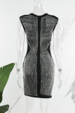 Red Sexy Patchwork Hot Drilling Tassel See-through O Neck Sleeveless Dress (Subject To The Actual Object)