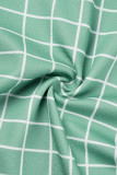 Ink Green Casual Plaid Print Patchwork Frenulum V Neck Short Sleeve Dress