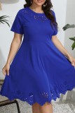 Yellow Casual Solid Hollowed Out O Neck Short Sleeve Dress Plus Size Dresses