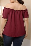 Pink Casual Solid Basic Off the Shoulder Plus Size Tops