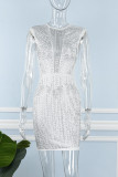Red Sexy Patchwork Hot Drilling Tassel See-through O Neck Sleeveless Dress (Subject To The Actual Object)