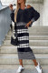 Black White Casual Print Patchwork O Neck Long Sleeve Two Pieces