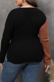 Grey Casual Patchwork Contrast V Neck Plus Size Tops