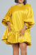 Yellow Elegant Solid Bandage Patchwork Beading Mandarin Collar Ball Gown Dresses