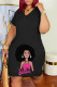 Black Casual Print Basic V Neck Short Sleeve Dress