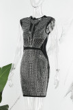 Red Sexy Patchwork Hot Drilling Tassel See-through O Neck Sleeveless Dress (Subject To The Actual Object)